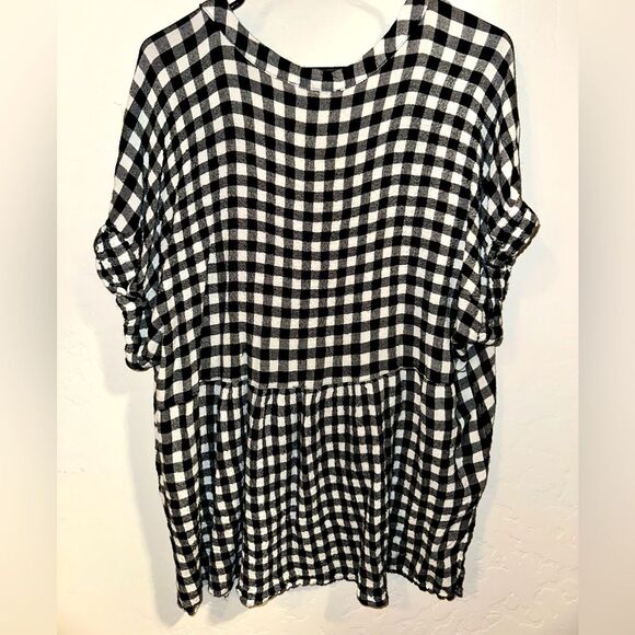 🔥 3/15 SALE 🔥 Jane & Delaney Black & White Checkered  Gingham V-Neck Blouse - Picture 1 of 5